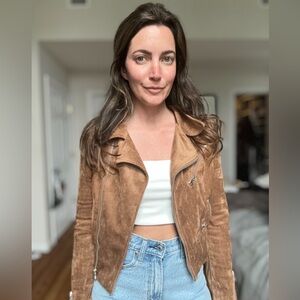 Lulus Suede With Love Tan Suede Moto Jacket. No rages, inside tag is cut